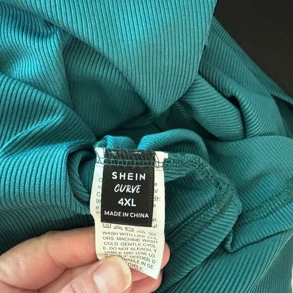 SHEIN Teal V-Neck Blouse with Button Accents - Picture 4 of 4